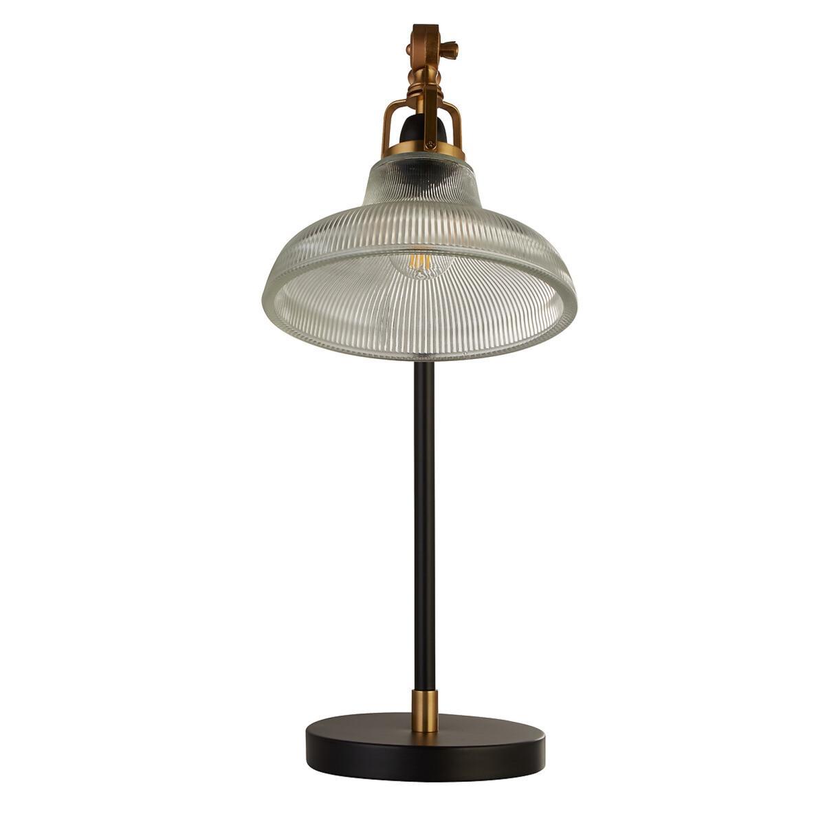 Clear Ribbed Glass, Black and Brass Detail Table Lamp – image 8