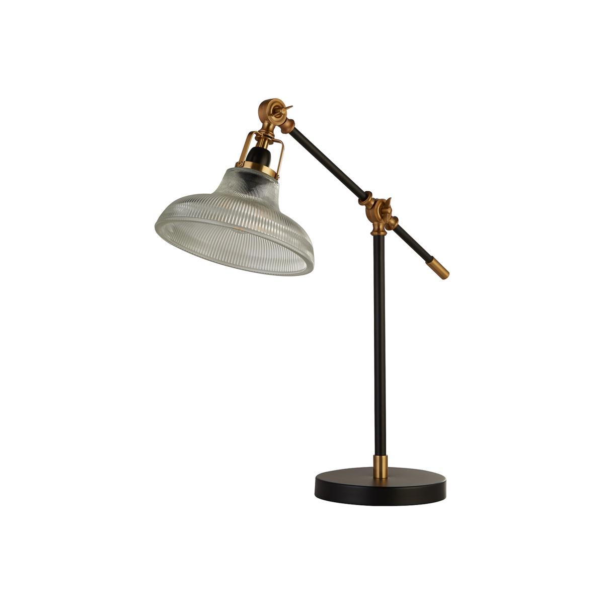 Clear Ribbed Glass, Black and Brass Detail Table Lamp – image 1