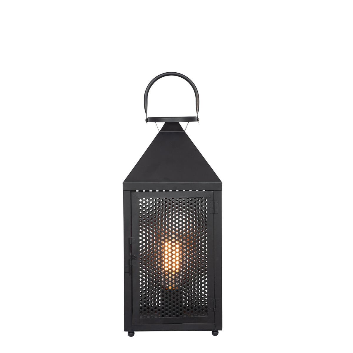 Matt Black Metal Punched Lantern Table Lamp – image 3