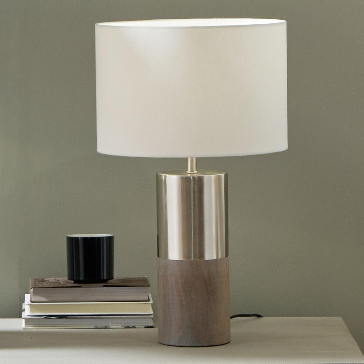 Grey Wood and Silver Metal Table Lamp – image 6