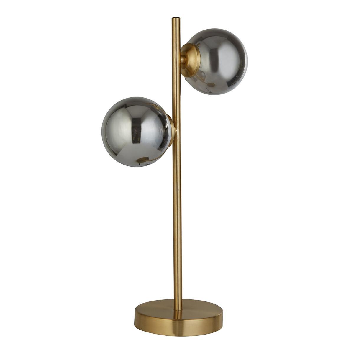 Dual Smoked Glass Globe Light with Brass Table Lamp – image 2