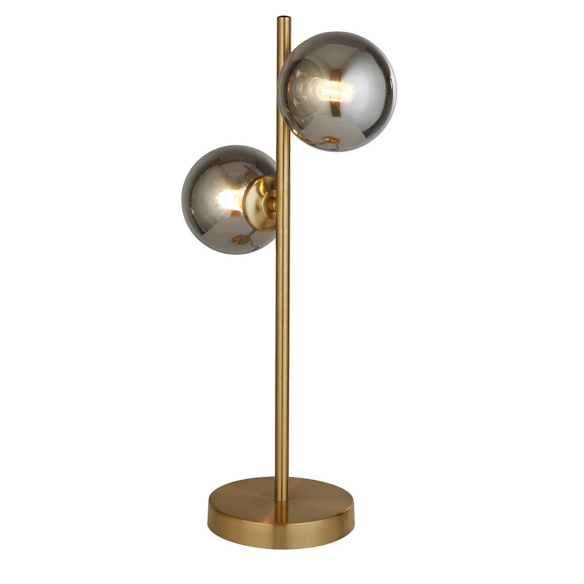 Dual Smoked Glass Globe Light with Brass Table Lamp – image 3