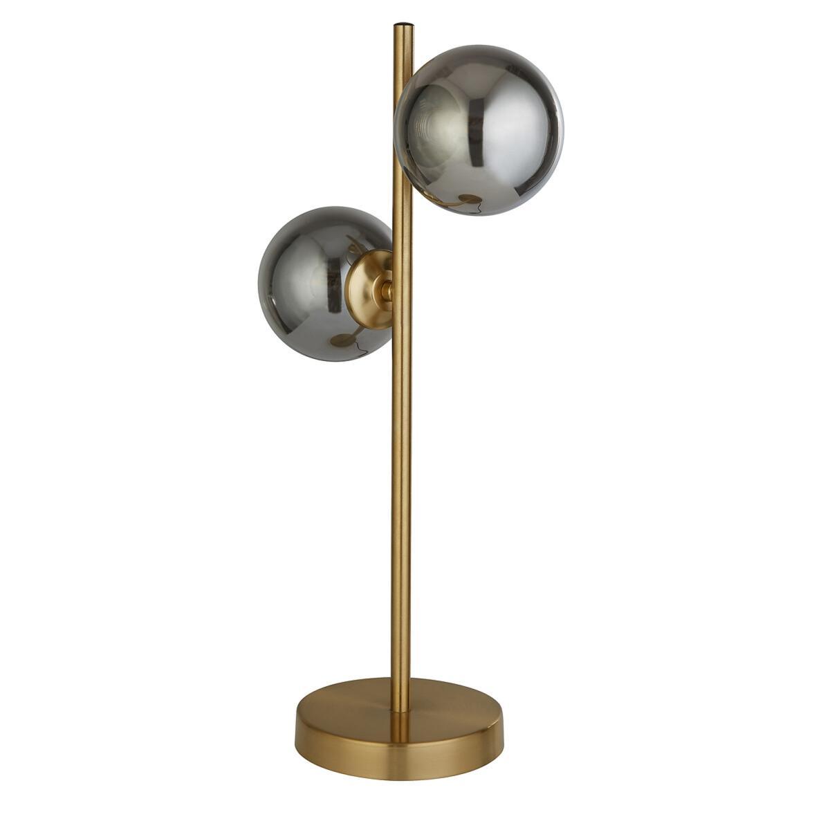 Dual Smoked Glass Globe Light with Brass Table Lamp – image 4
