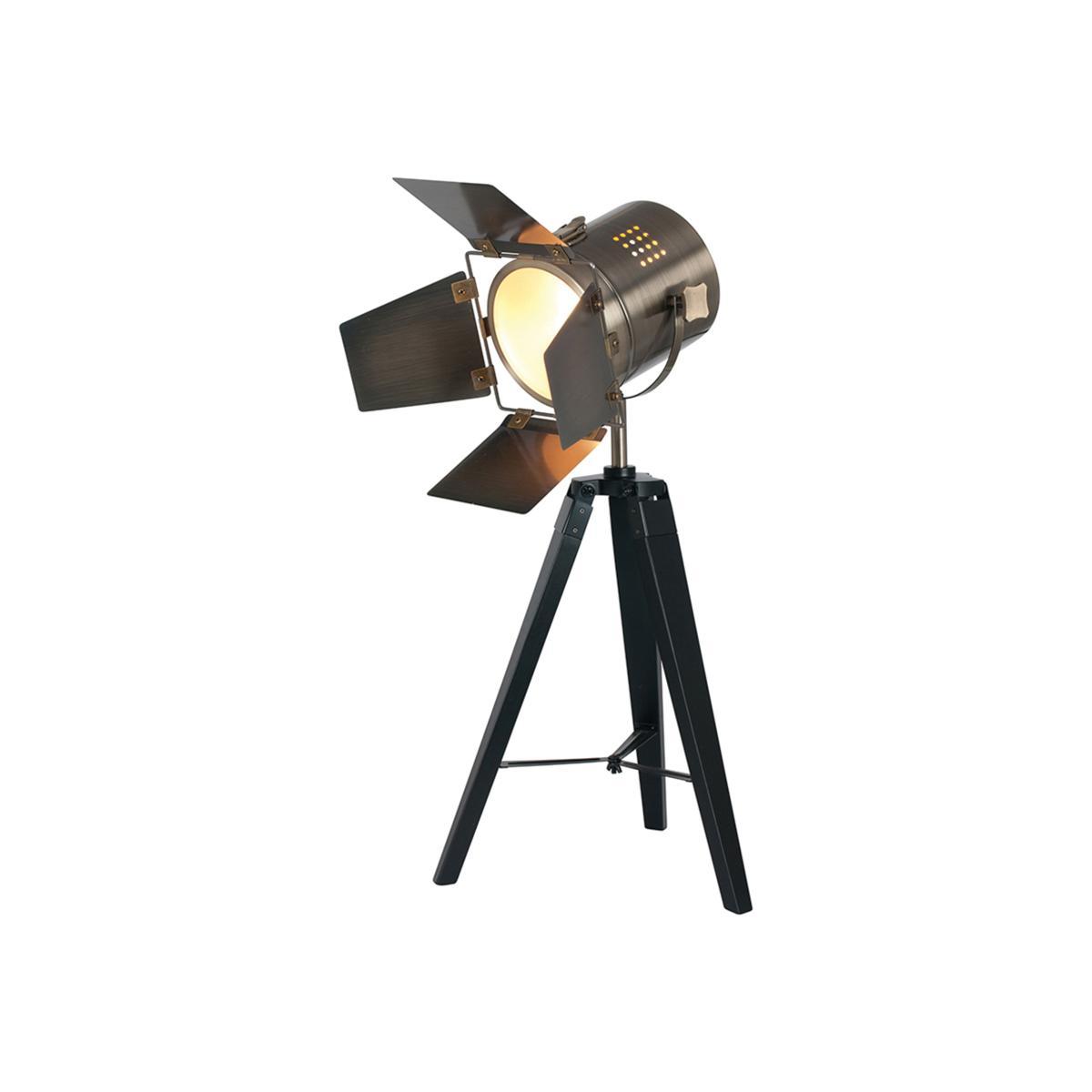 Black Wood and Antique Brass Film Style Tripod Table Lamp – image 1