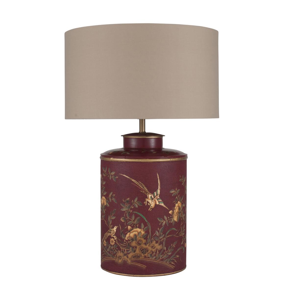 Hand painted Iron Red and Gold Birds Table Lamp Base – image 2