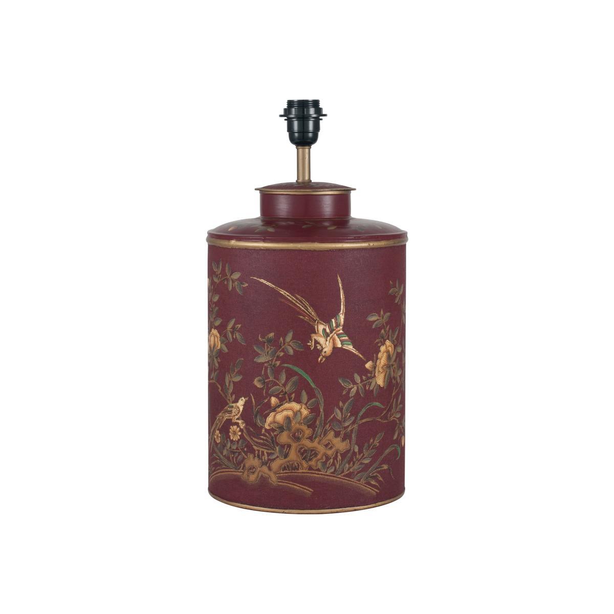 Hand painted Iron Red and Gold Birds Table Lamp Base – image 1