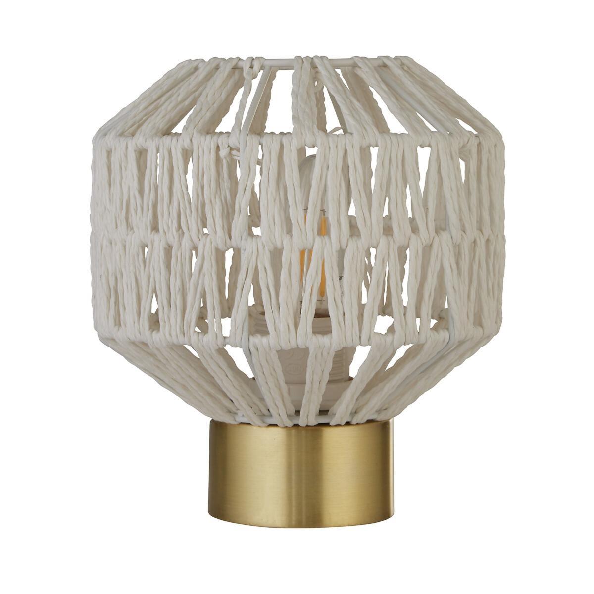 White Rattan Woven Frame with Gold Detail Table Lamp – image 2