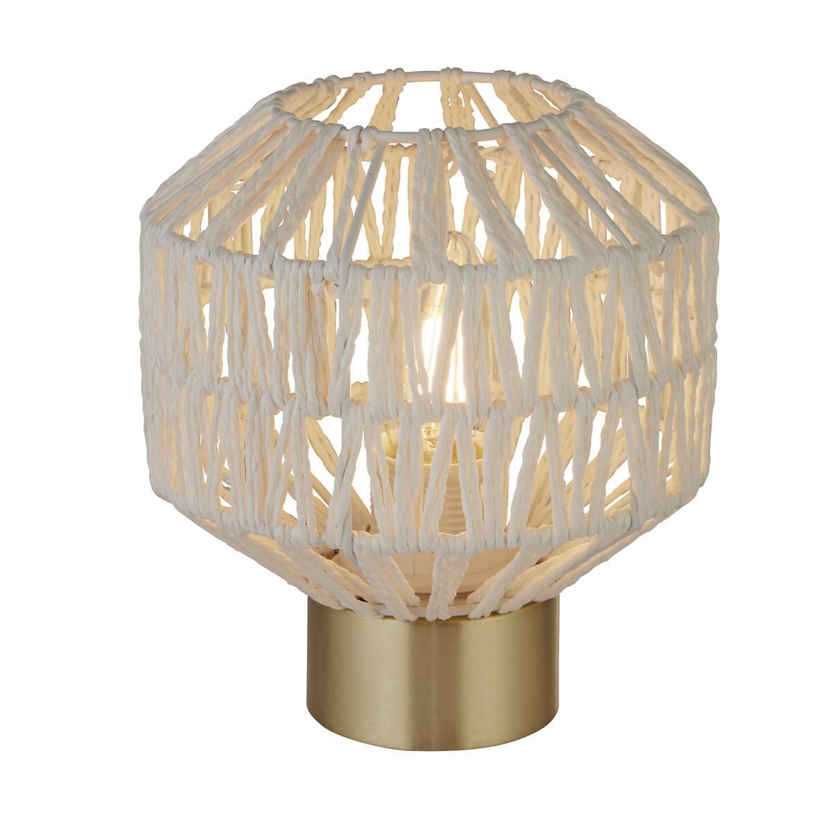 White Rattan Woven Frame with Gold Detail Table Lamp – image 3