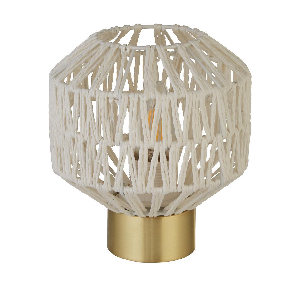 White Rattan Woven Frame with Gold Detail Table Lamp – image 4