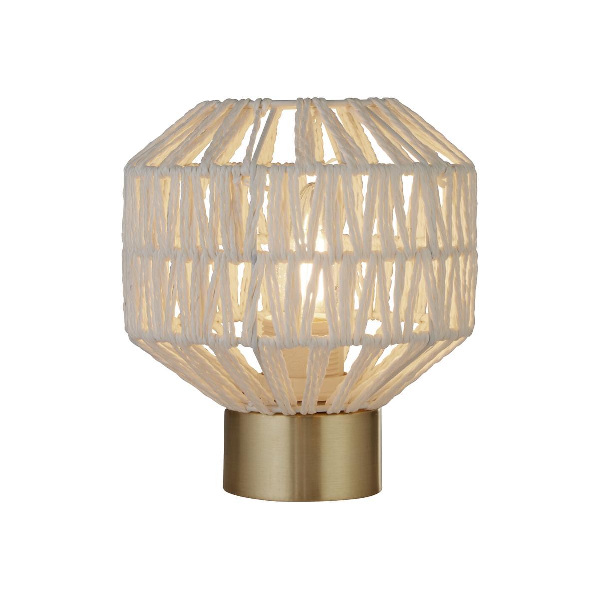 White Rattan Woven Frame with Gold Detail Table Lamp – image 1