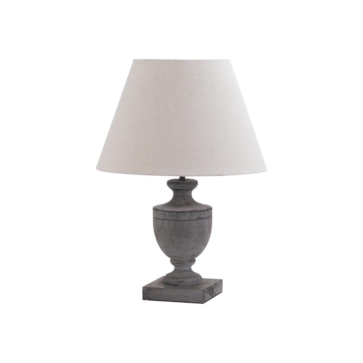 Dark Grey Urn Wooden Table Lamp with Natural Shade
