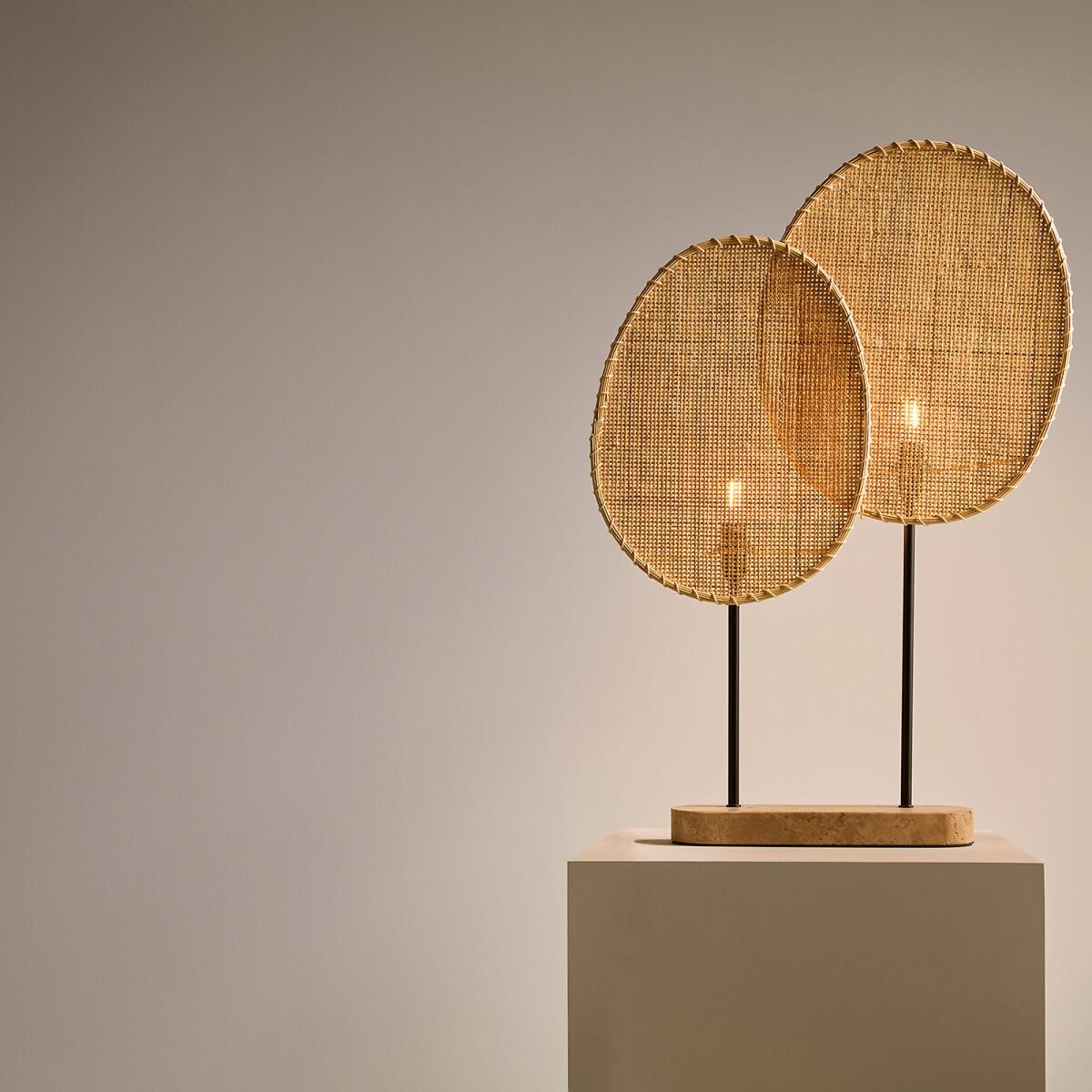 Canopee Table Lamp, by E. Gallina in Rattan & Travertine Stone – image 7