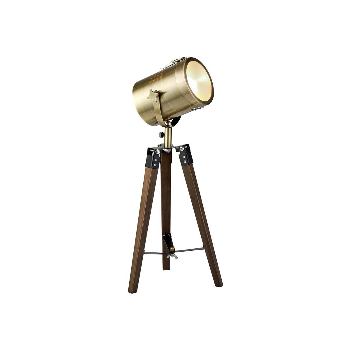 Stage Light Wood and Brass Tripod Table Lamp – image 1