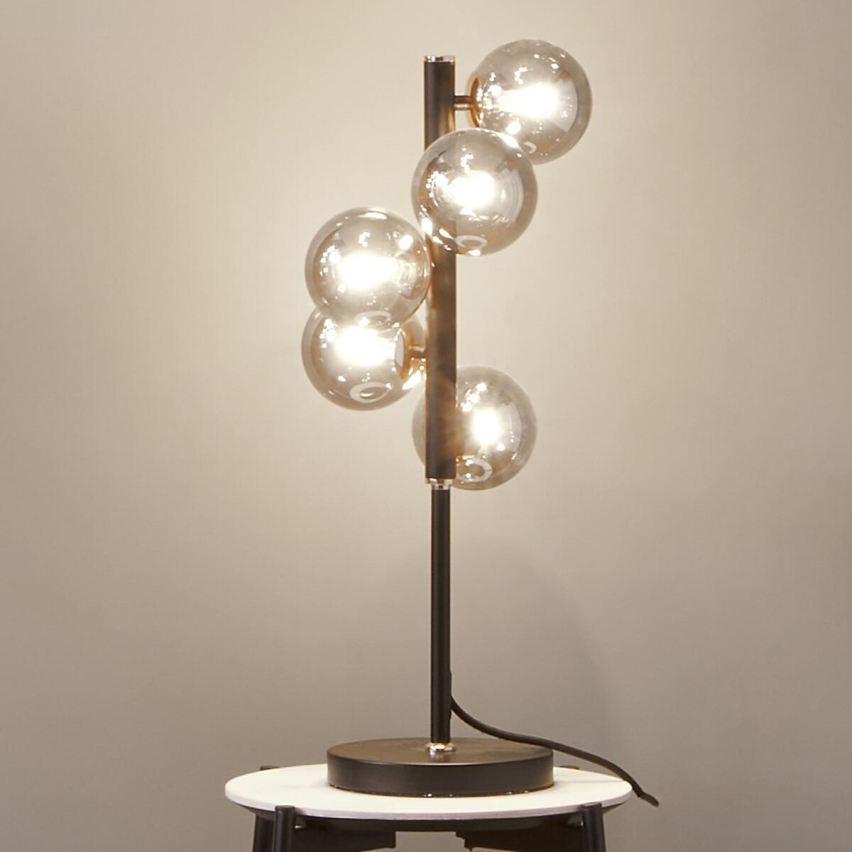 5 Smoke Glass Orb and Black Metal Table Lamp – image 3