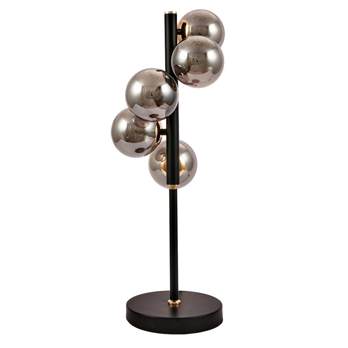 5 Smoke Glass Orb and Black Metal Table Lamp – image 4
