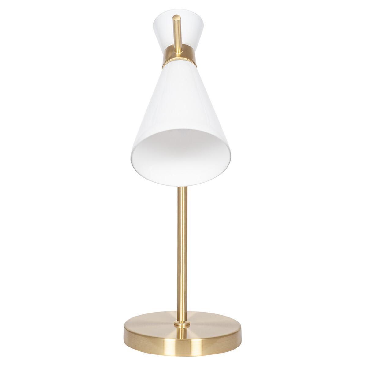 White Glass and Gold Metal Waisted Table Lamp – image 2