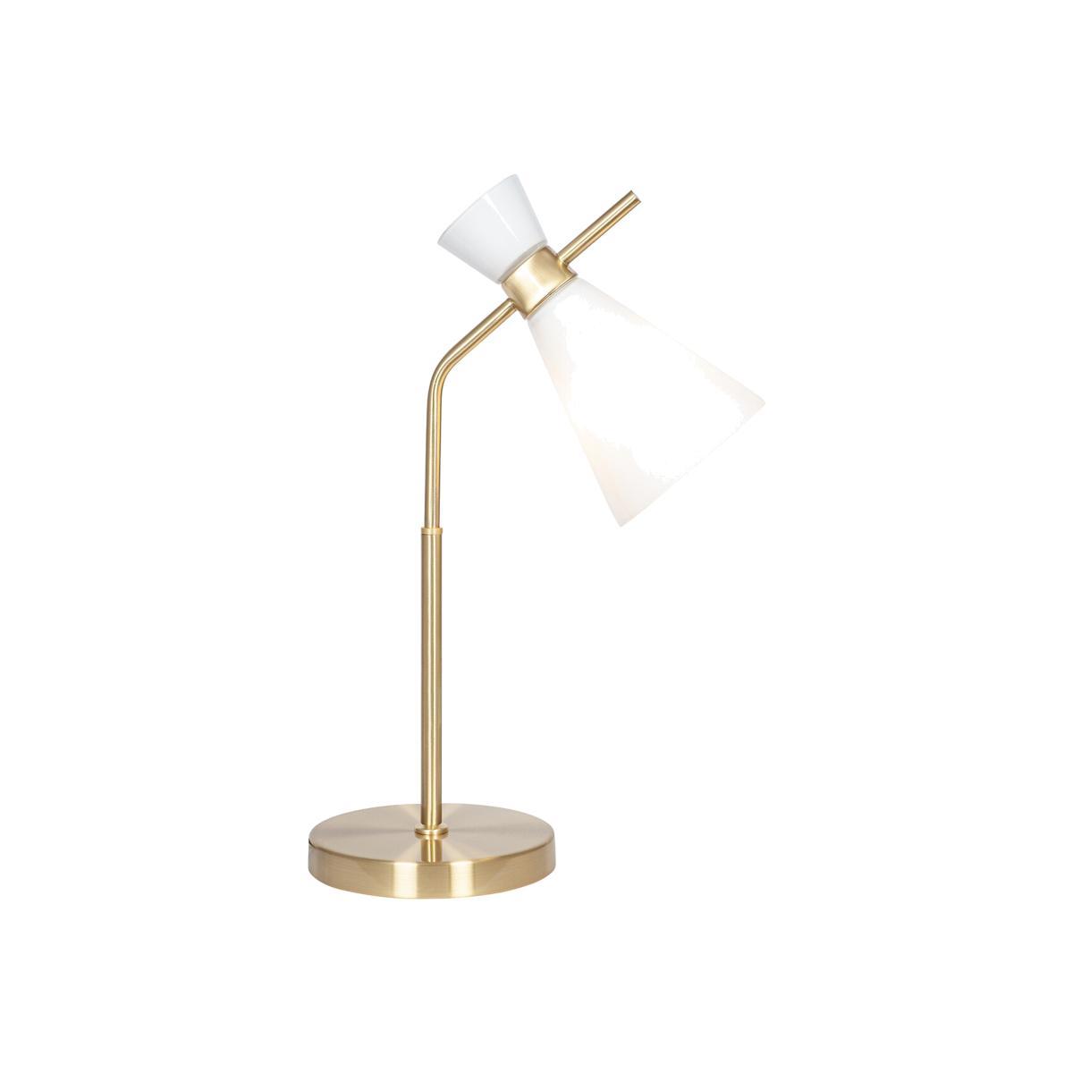 White Glass and Gold Metal Waisted Table Lamp – image 1