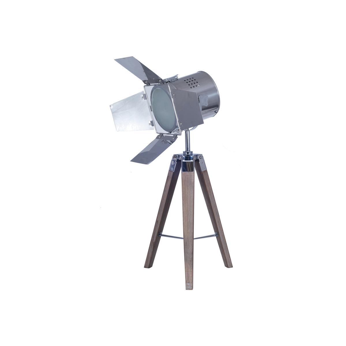 Grey Wash Wood with Silver Film Style Head Tripod Table Lamp