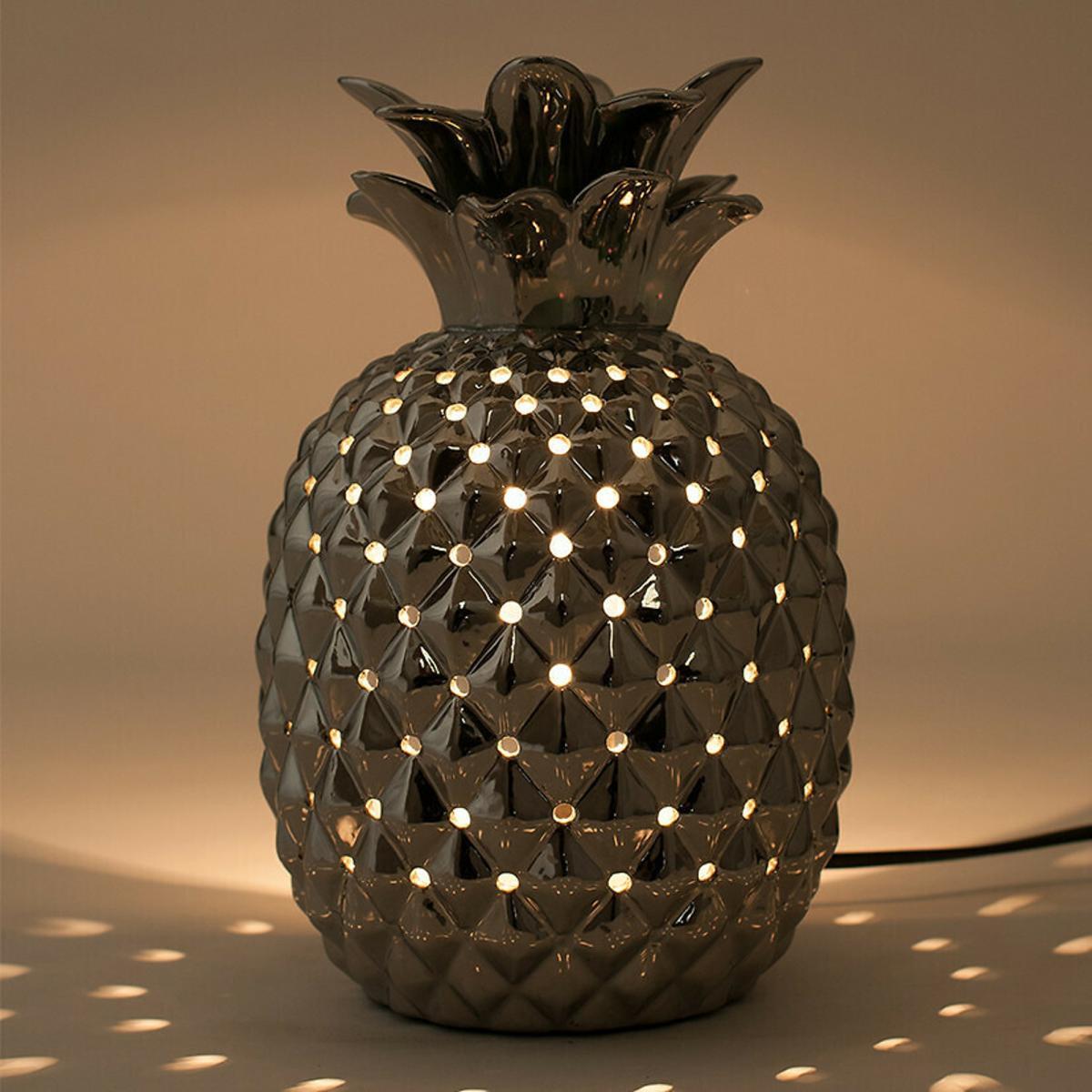 Metallic Silver Ceramic Pineapple Cut-out Table Lamp – image 2