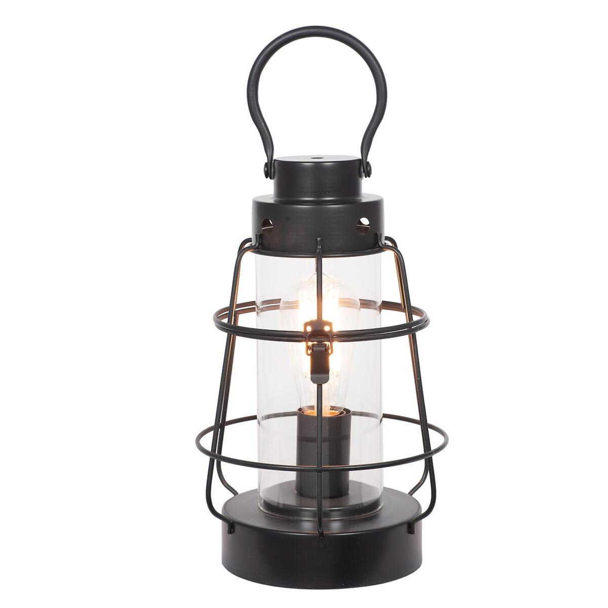 Black Metal & Clear Glass Oil Lantern Effect Table Lamp – image 2