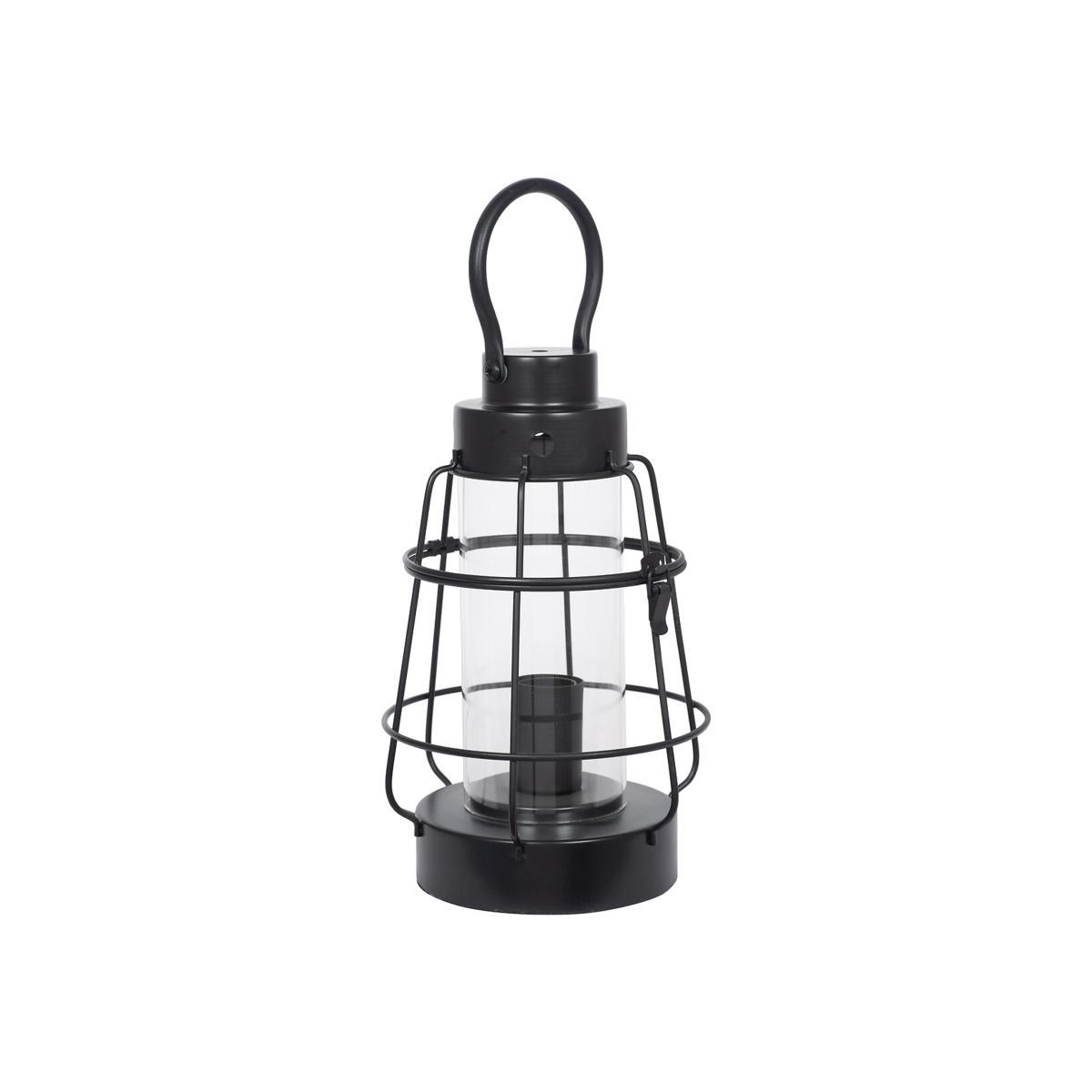 Black Metal & Clear Glass Oil Lantern Effect Table Lamp – image 1
