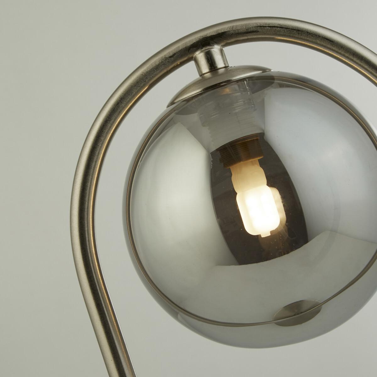Satin Silver and Smoked Glass Single Orb Table Lamp – image 2