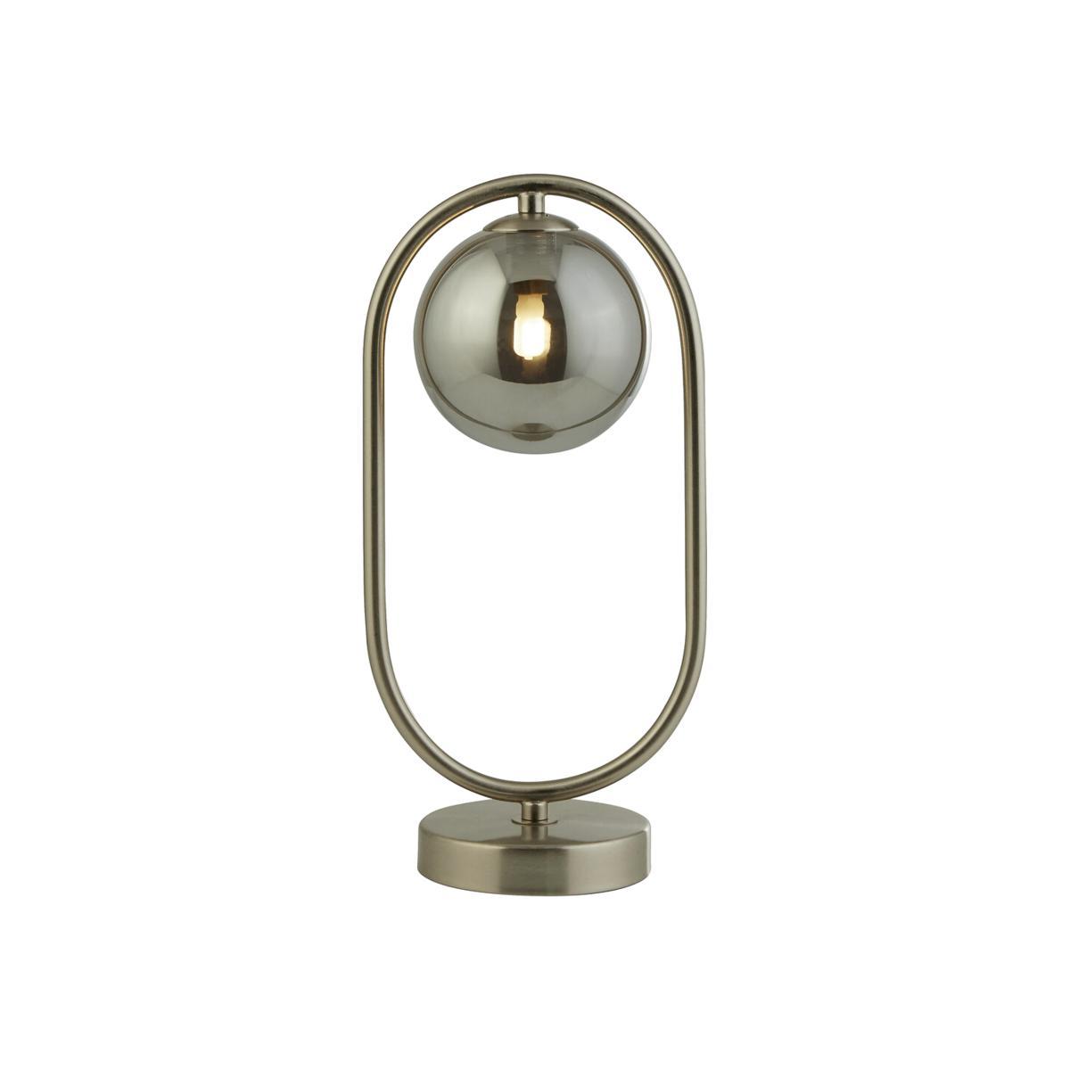 Satin Silver and Smoked Glass Single Orb Table Lamp – image 1