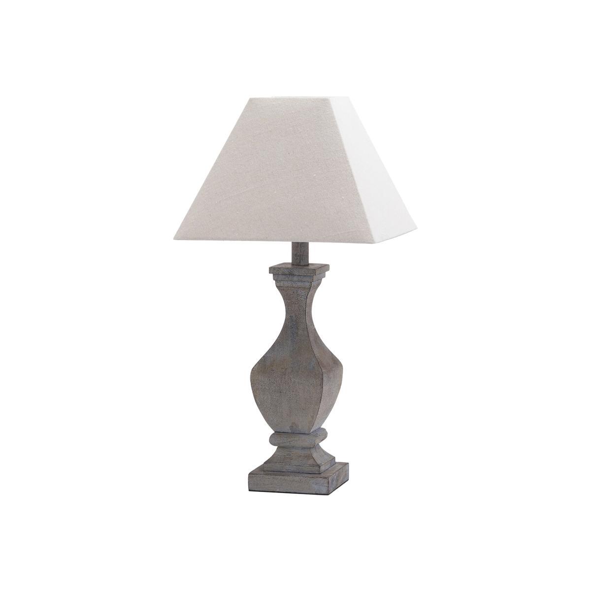 Dark Grey Fluted Wooden Table Lamp with Natural Shade