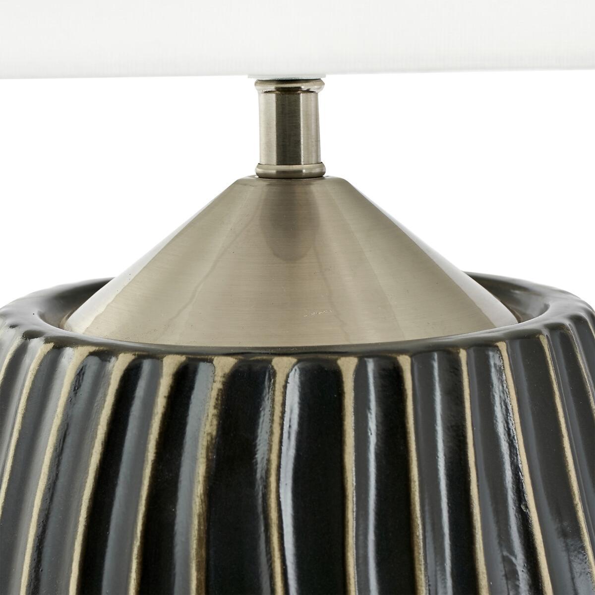Grey Textured Ceramic and Brushed Silver Table Lamp – image 3