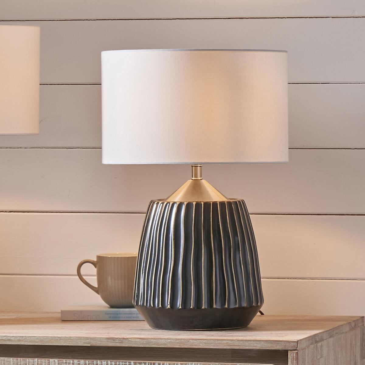 Grey Textured Ceramic and Brushed Silver Table Lamp – image 4