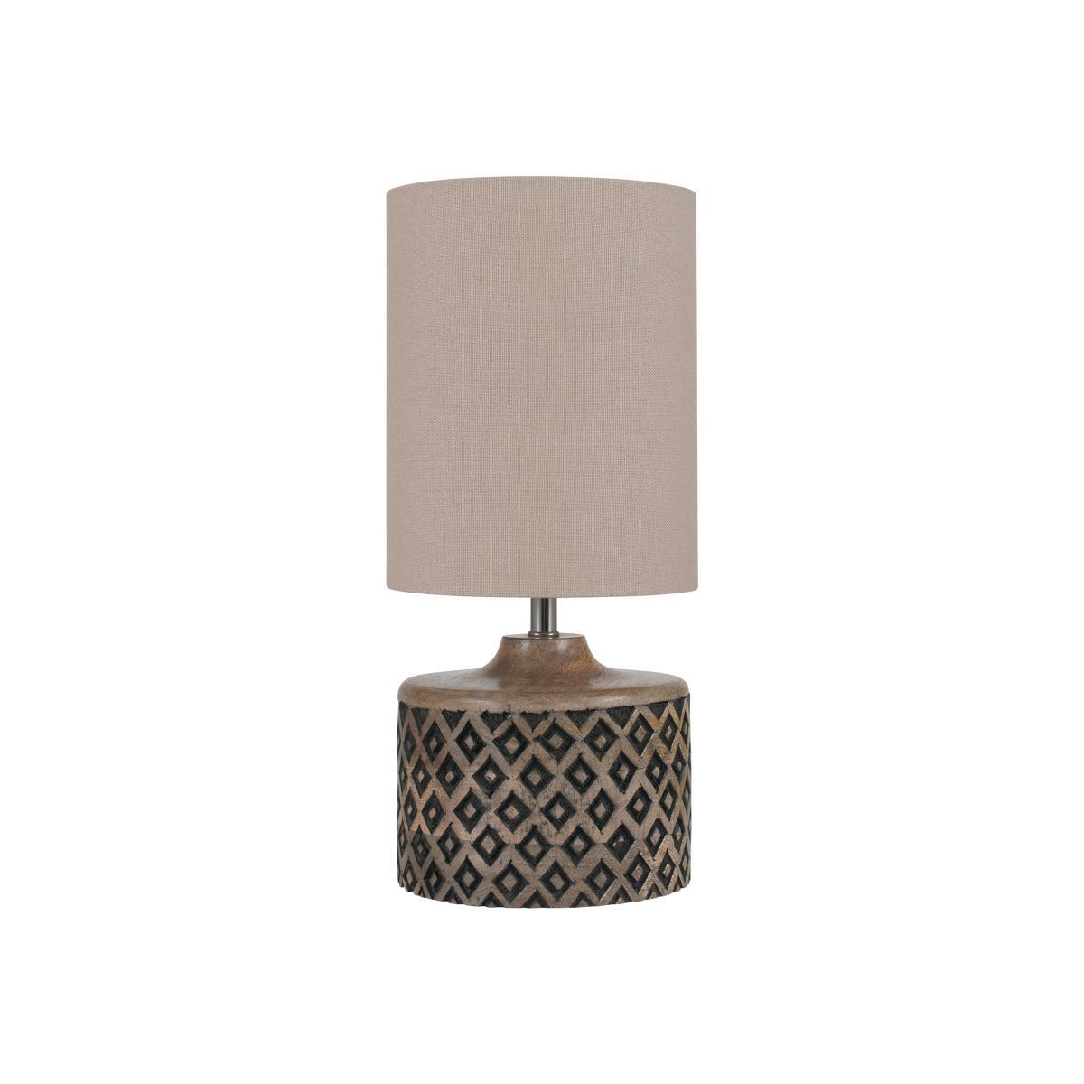Hand Carved Diamond Wood with Slub Cotton Shade Table Lamp – image 1