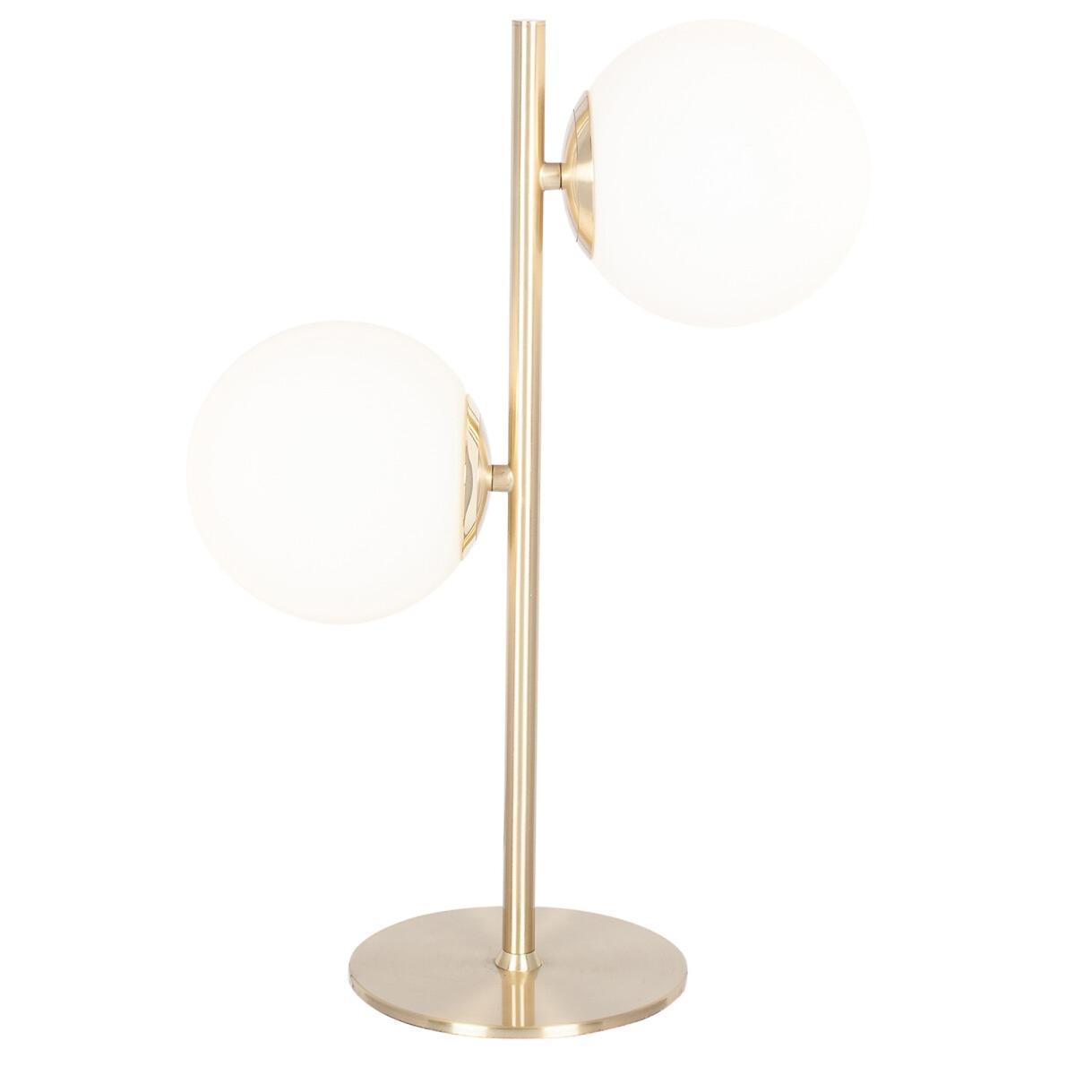 2 White Orb Globe and Gold Metal Table Lamp – image 2