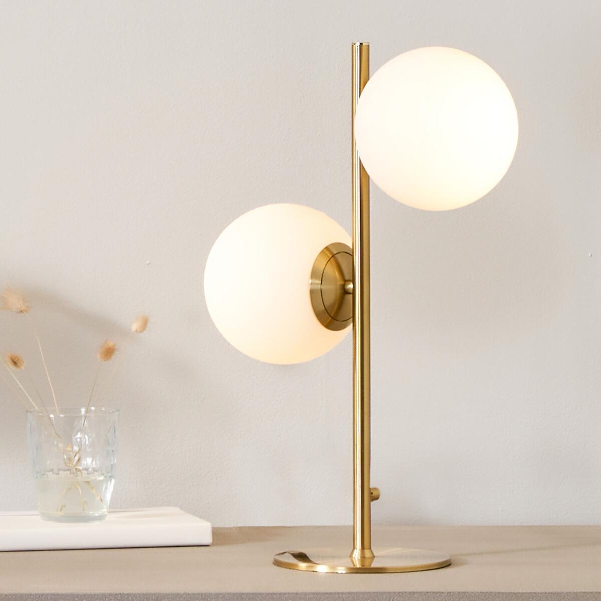 2 White Orb Globe and Gold Metal Table Lamp – image 4