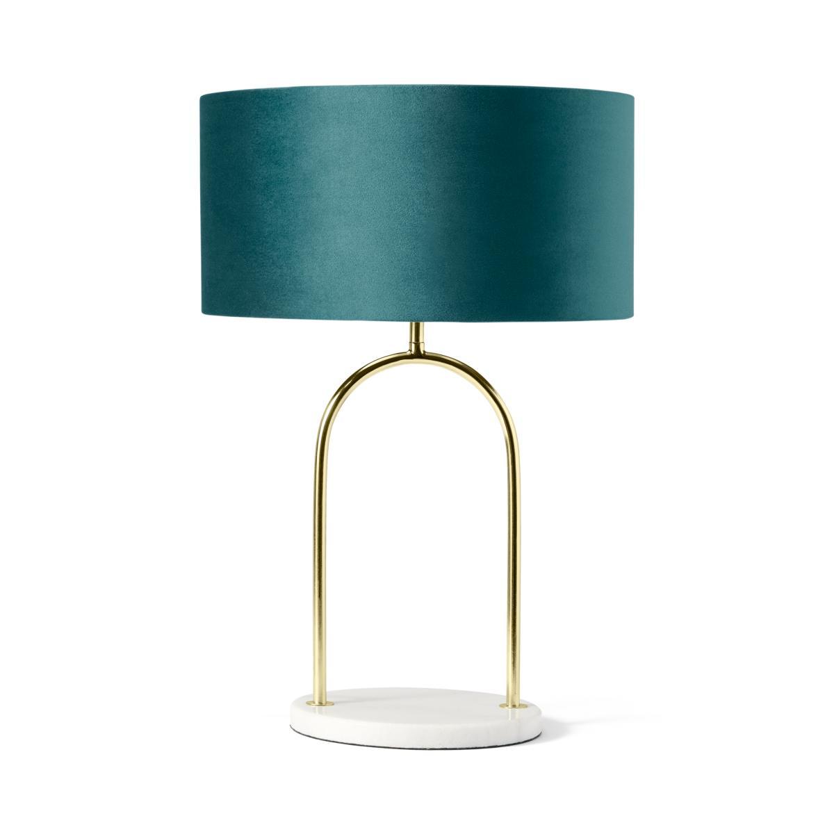 Carmella Table Lamp, Peacock Blue Velvet, Brass & Marble – image 2
