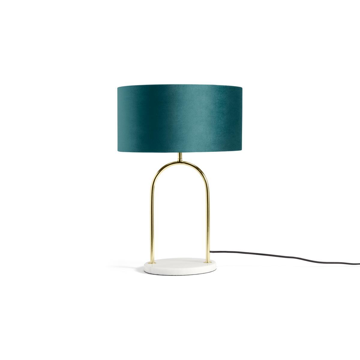 Carmella Table Lamp, Peacock Blue Velvet, Brass & Marble – image 3