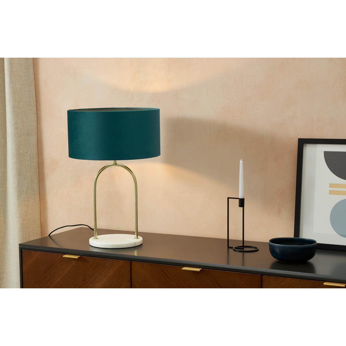 Carmella Table Lamp, Peacock Blue Velvet, Brass & Marble – image 4