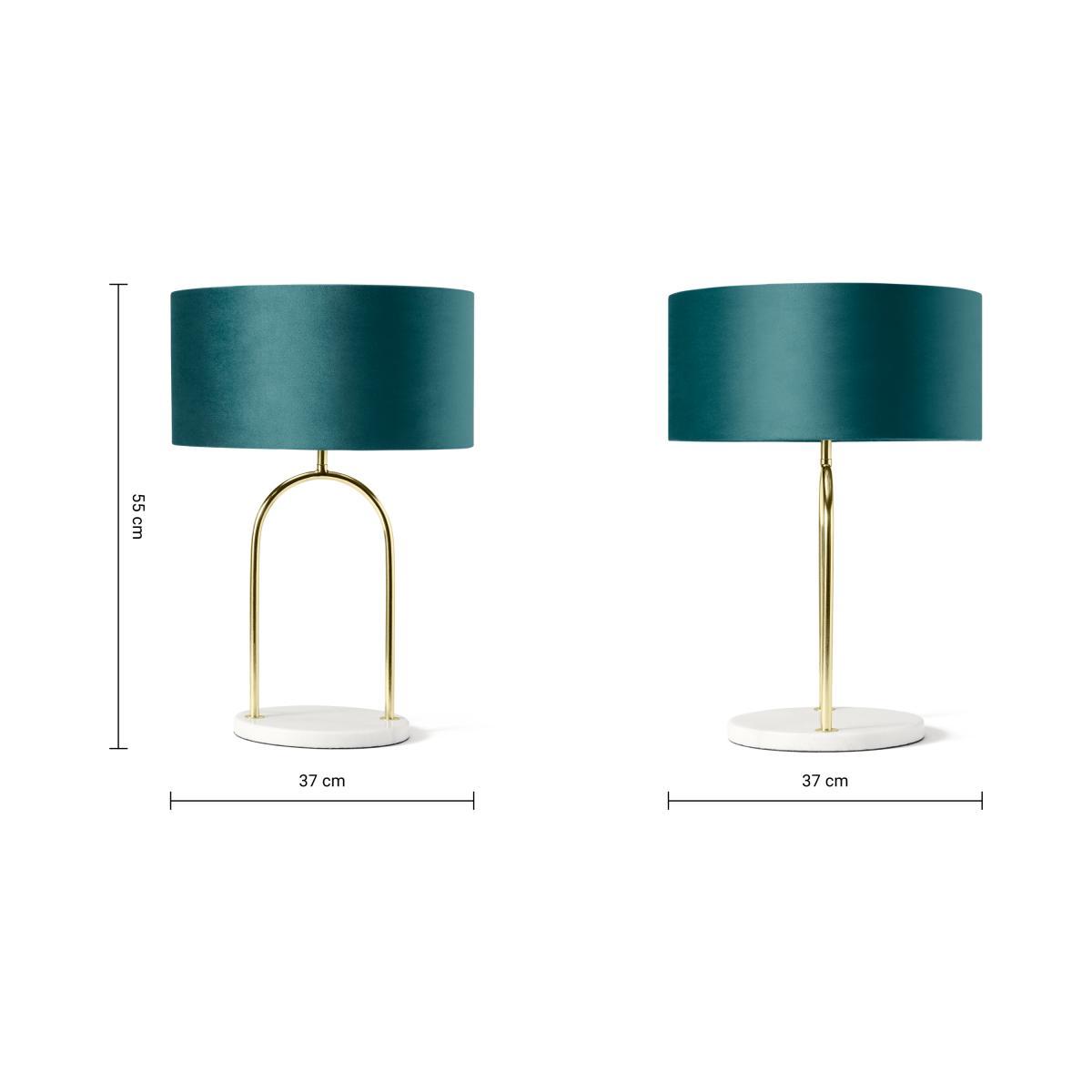 Carmella Table Lamp, Peacock Blue Velvet, Brass & Marble – image 8