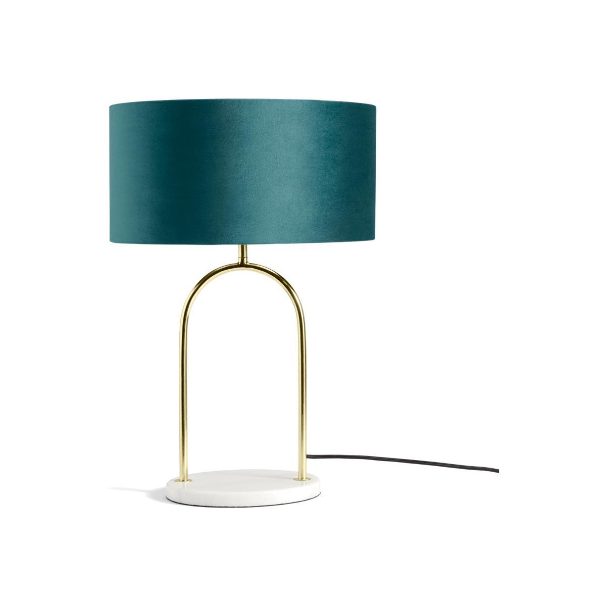 Carmella Table Lamp, Peacock Blue Velvet, Brass & Marble – image 1