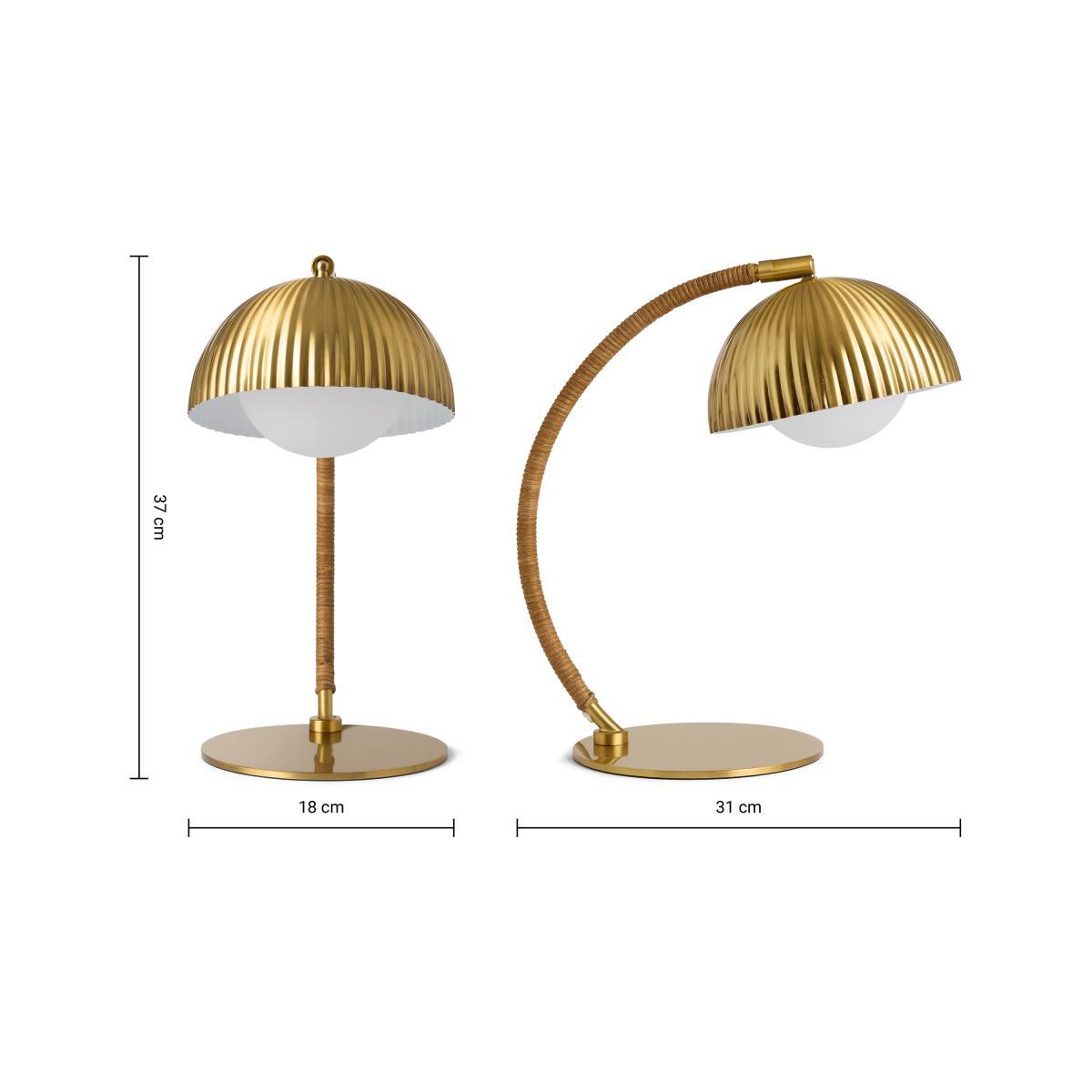 Shell Table Lamp, Antique Brass & Natural Rattan – image 10