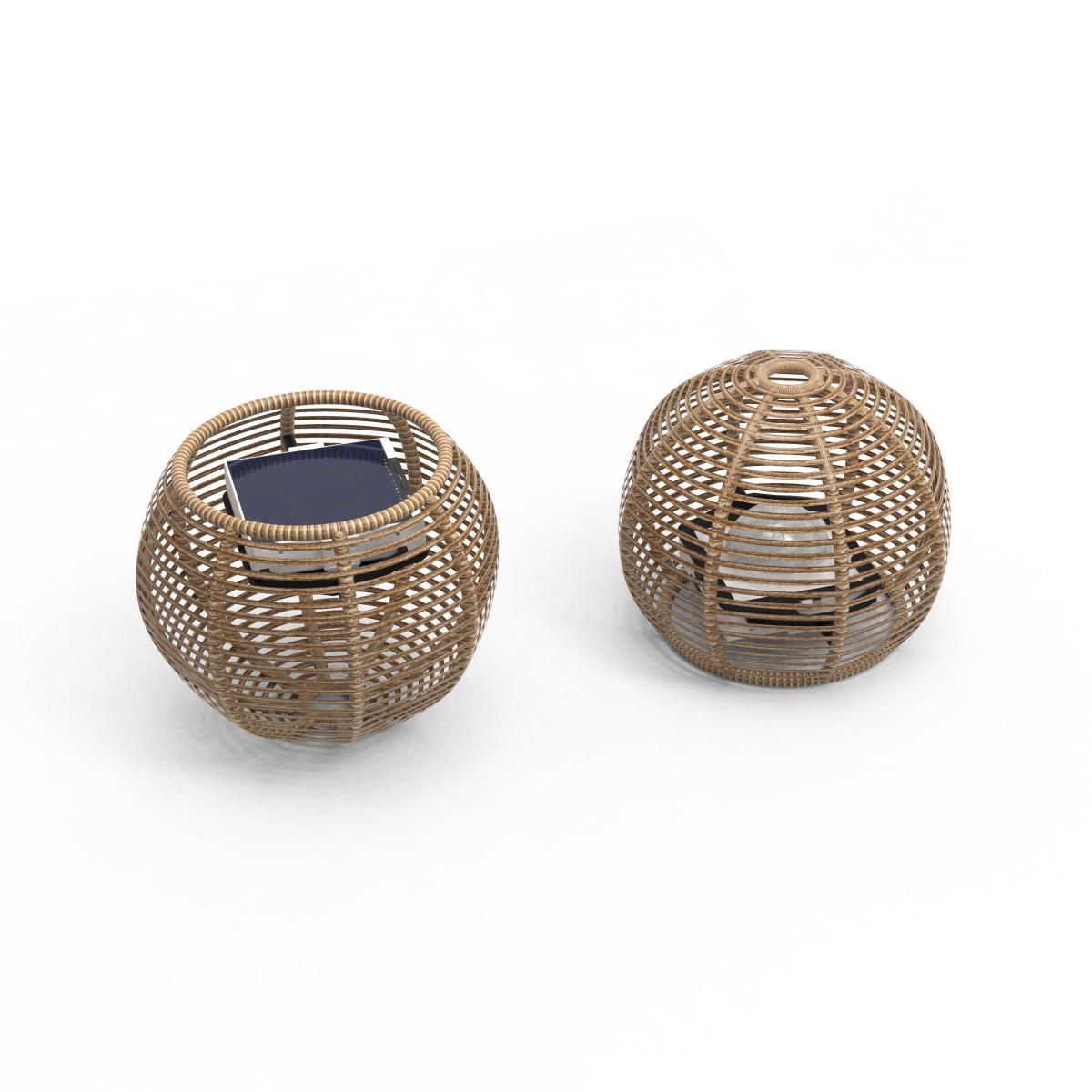 La Lampe Paillote Sphere Solar lamp - / Small Ø 31 cm / Hybrid and connected (solar + USB dock) by Maiori Natural wood – image 2