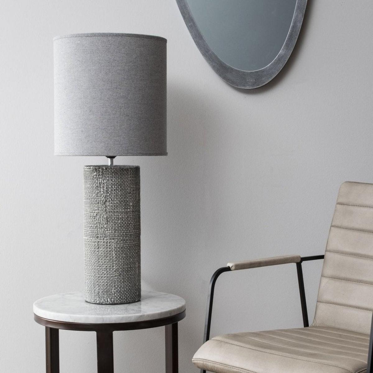 Libra Interiors Tall Textured Porcelain Table Lamp With Shade Grey | Outlet – image 2