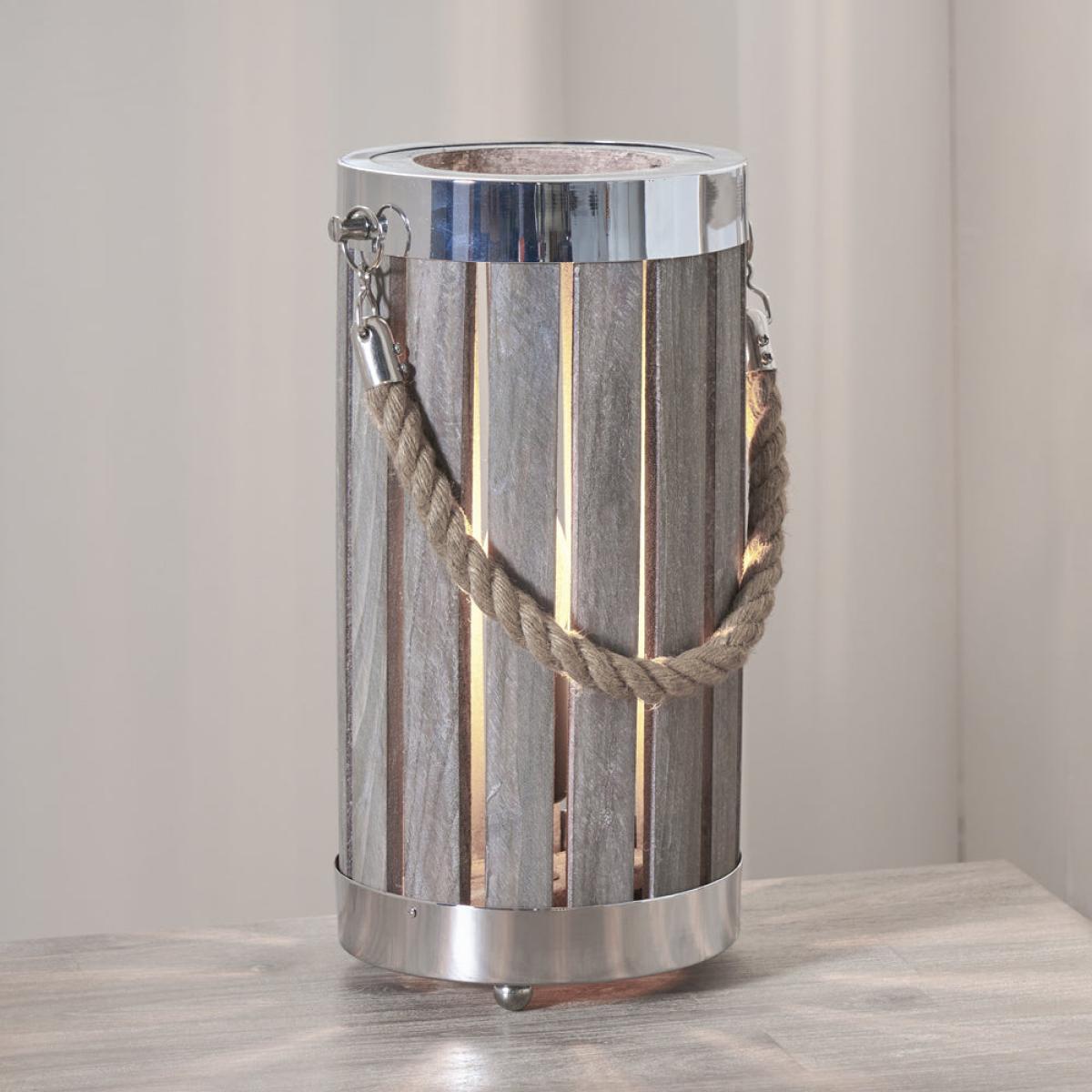 Olivia's Brittany Small Wash Wood Lantern Table Lamp in Grey – image 2