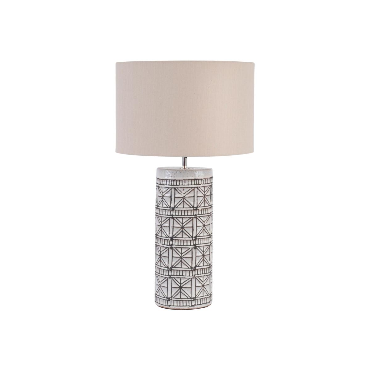Libra Calm Neutral Collection - Porcelain Table Lamp Geo Pattern & Natural Shade Large Brown