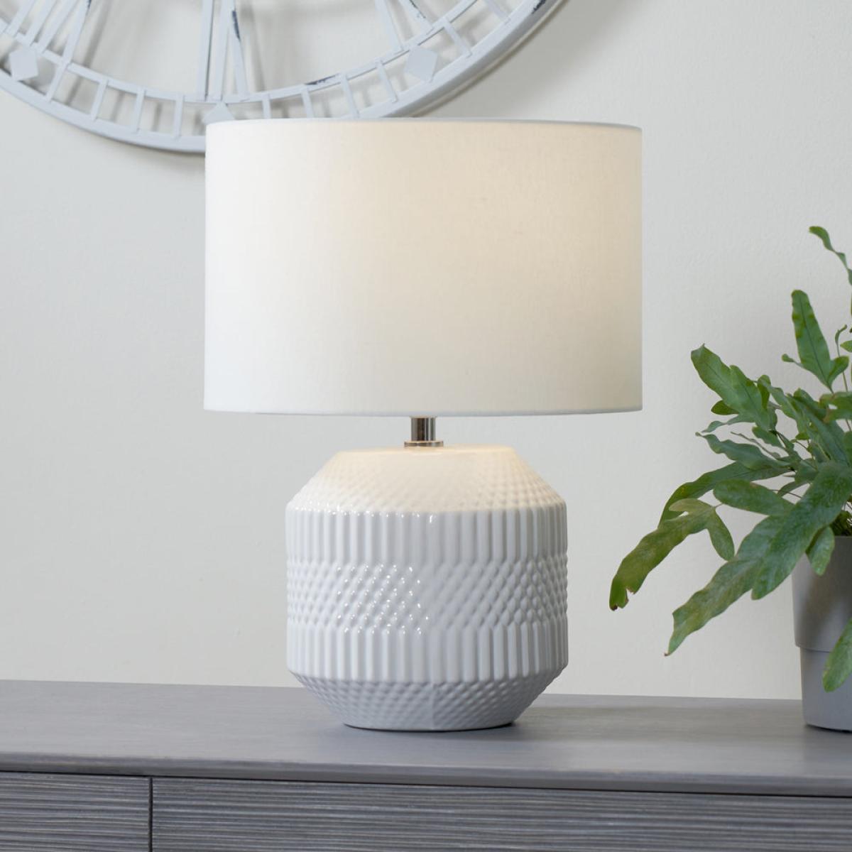 Olivia's Merida Small Geo Textured Ceramic Table Lamp in White – image 3