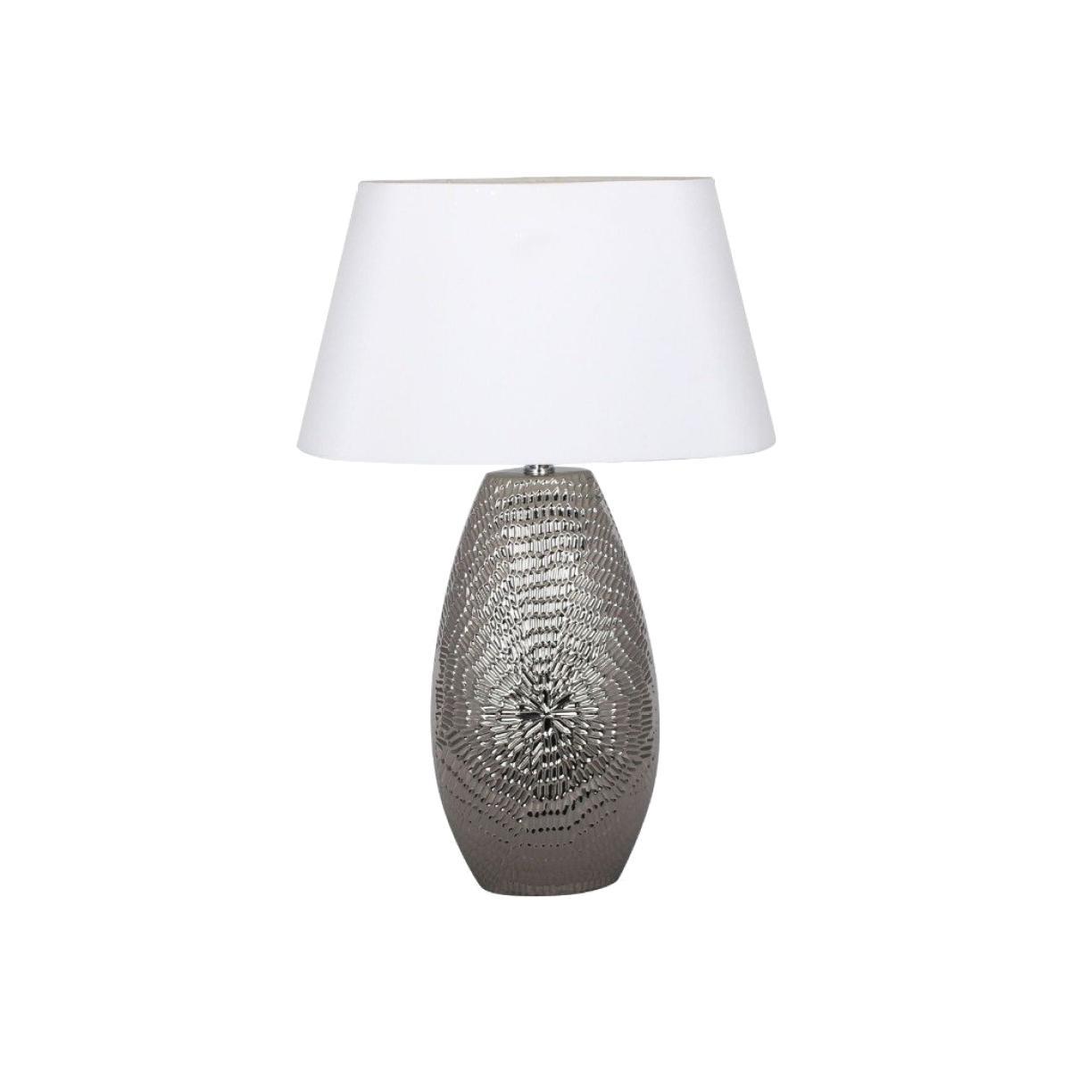 Caitlin Silver Oval Table Lamp 1 Light Silver With White Shade