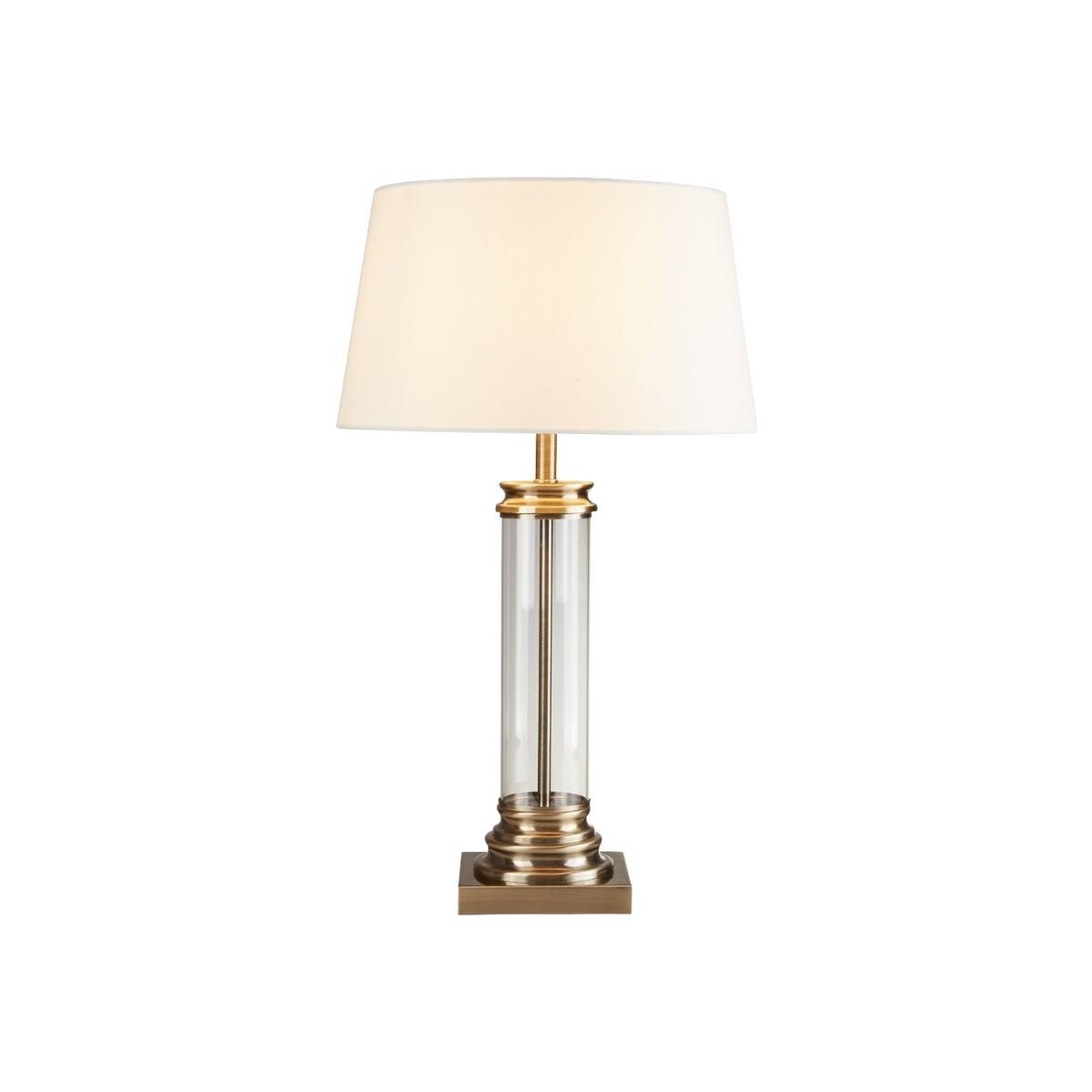 Pedestal Antique Brass 62cm Table Lamp with Glass Column and Cream Shade