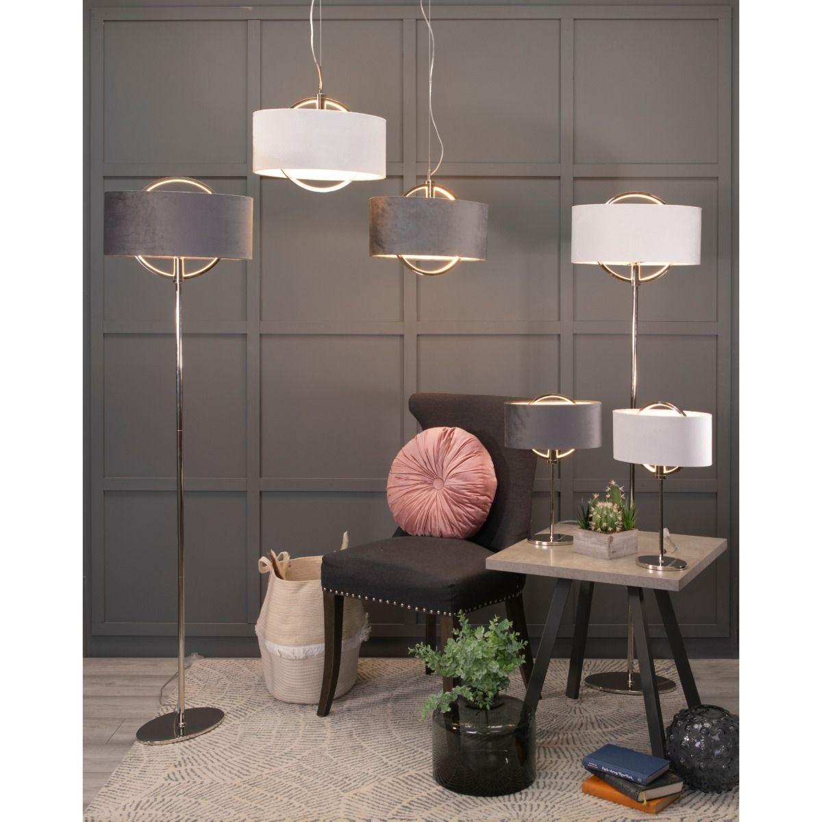 Lodato LED Warm White Polished Nickel Table Lamp with White Velour Shade – image 2