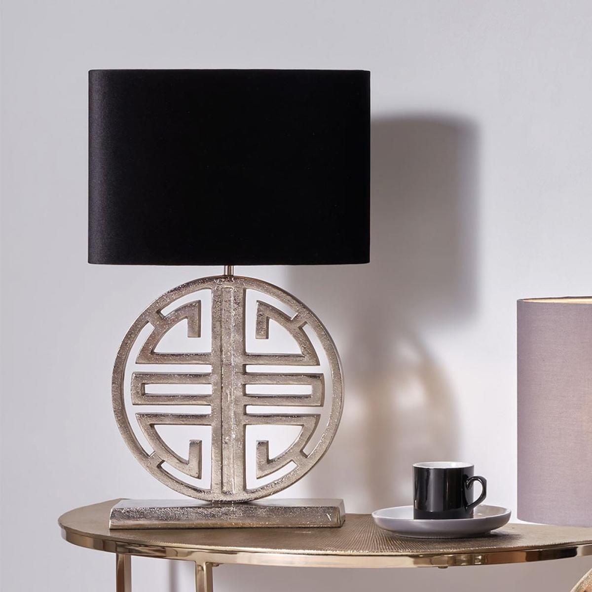 Orla Shiny Silver Metal Statement Circle Table Lamp – image 1