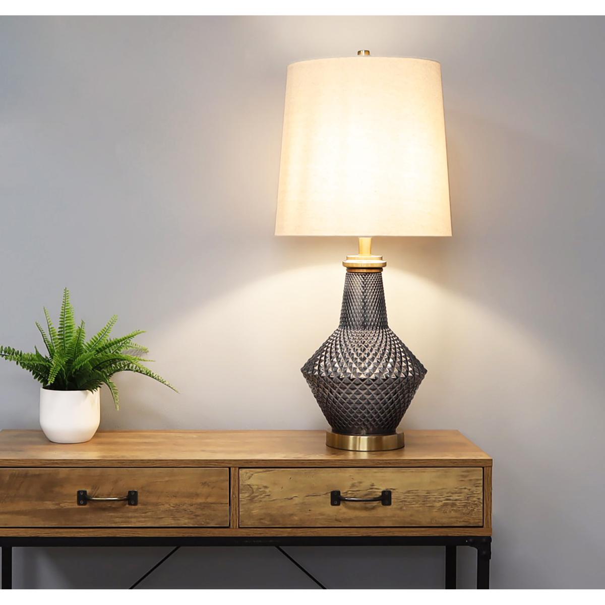 LIA 1 LIGHT ANTIQUE BRASS AND TEXTURED GLASS TABLE LAMP – image 5