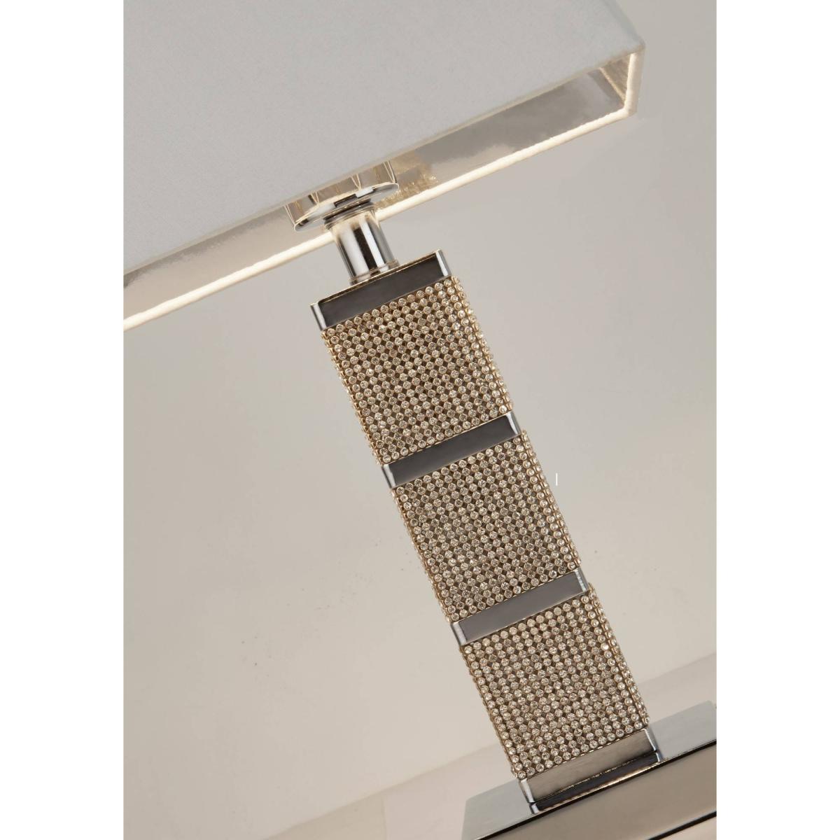 Saira 44cm Polished Chrome Diamonte Table Lamp with White Tapered Shade – image 3